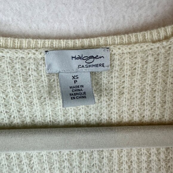 Halogen Womens V-Neck 100% Cashmere Sweater XS Cream Textured Knit Long Sleeve - Picture 5 of 13